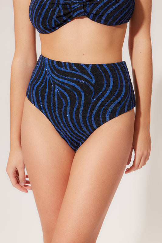 Bikini bottom slip vita alta blu waves petitluxe